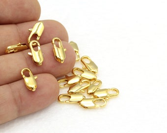 5 piezas, (5x14 mm) 24k brillante chapado en oro cierre de langosta, langosta chapada en oro, cierre de latón, cierre de langosta lleno de oro, ALT-885