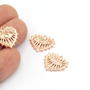Rose Gold Heart Charm, Heart Medallion, Heart Pendant, Rose Gold Pendant, Rose Gold Findings, 1 Pcs, (18x17mm) ROS-167