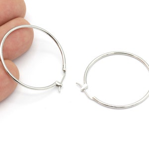 35mm- Silver Plated Earrings Hoop, Hoop Earrings, Brass Earrings, Dangle, Circle, Lock Hoop Earrings  KP-308