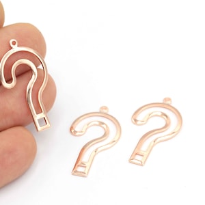 Rose Gold Plated Question Mark Necklace Pendant, Question Mark Earring, Rose Gold Plated İnteresting Charms, 2Pcs,(19x33mm), ROS-407