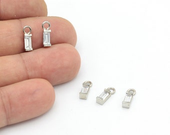 Colgante cuadrado Cz chapado en rodio, dijes de gota de zirconia, joyería de gota de piedra de color, pendientes cuadrados de Cz Micro Pave, 1Pcs, 4x12mm, ZRC-572