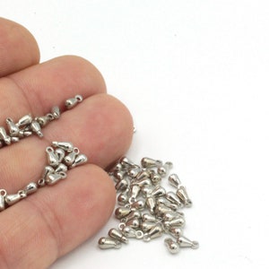 3x6mm Rhodium Plated Drop Charms, Mini Drop Pendant, Drop Charms, Teardrop Beads, Rhodium Drop Beads, Bracelet Findings, 25 Pcs, SLV-10