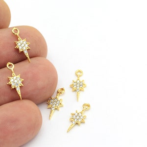1pcs(7x16mm)24k Shiny Gold North Star Charm, Micro Pave North Star Pendant, CZ North Star, Gold North Star, Zircon Charms  ZRC-128