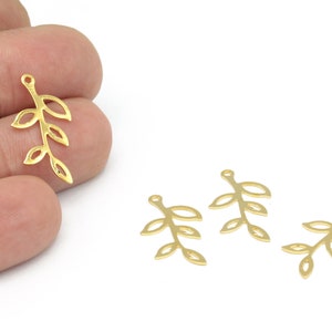 24k Gold Plated Olive Branch Charms, Leaf Pendant, Olive Branch Earrings, Leaf Jewelry, Necklace Findings, 14x26mm, 2 pcs, ALT-1207
