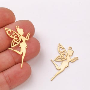 24k Gold Plated Fairy Pendant, Fairy Wing Design, Magical Fairy Charm, Magical Brass Fairy Pendant, Unique Jewelry Making, LZ-663-1