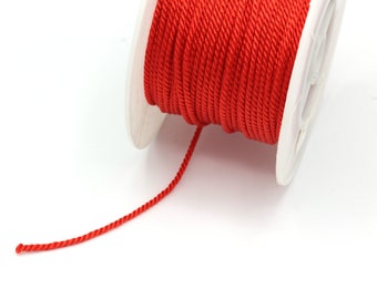 Red Cotton Rope , Cotton Cord, Macreme Cord, Twisted Cord for Upholstery, Colored Ropes, Wholesale, Jewelry cords, 2mm, (2 Meters),TSS-20