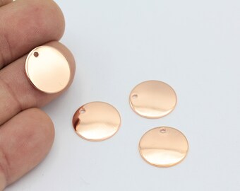 16mm Rose Gold Plated Round Charms, Coins Jewelry, Circle Charms, Rose Gold Plated Round Disc , Circle Connector, 5 Pcs, ROS-374