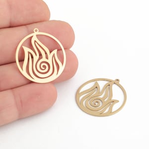 Raw Brass Fire Element Pendant, Laser Cut Flame Symbol Necklace Charm, Sacred Fire Symbol Pendant, Spiritual Energy Jewelry, LZ-225-1