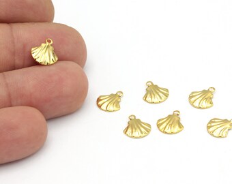 24k Gold Plated Sea Shell Charms, Tiny Sea Shell Pendant, Sea Shell Earrings, Summer Jewelry, Bracelet Findings, 10mm, 12pcs, ALT-1267
