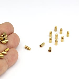 İnner Hole 3mm Tube End Cap, Raw Brass End Cap , Solid Brass End Cap , Cord End , Capsule Cap  12 pcs,(3.5x8mm) HM-237