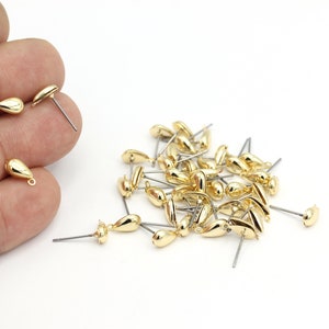 5x14mm Gold Plated Drop Ear Peds, Drop Earring Hook, Earring Findings, Earring Makings, Drop Stud Earring With Loop, 6Pcs, KP-356