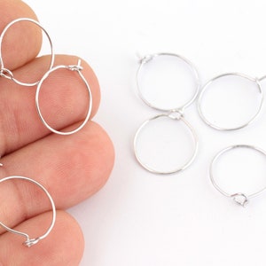 6pcs(15mm)Rhodium Plated Earring Hoops, Circle earrings, Rhodium Plated Ear Hoop, Ear Wire  KP-335