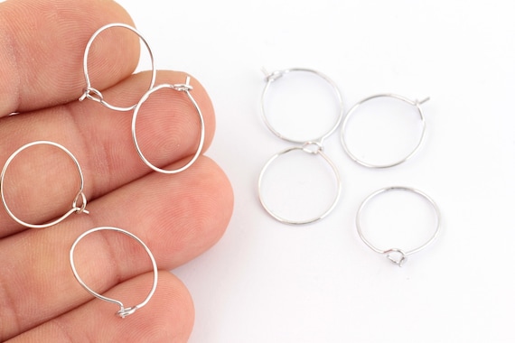 6pcs(15mm)Rhodium Plated Earring Hoops, Circle earrings, Rhodium Plated Ear Hoop, Ear Wire  KP-335