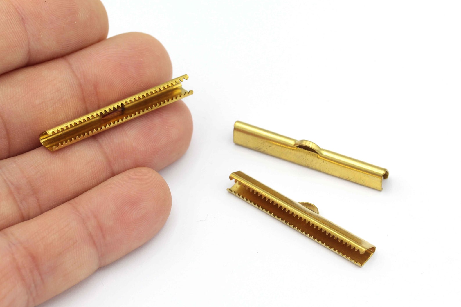 Raw Brass Ribbon Clasp Brass Ribbon Crimp Ends With Loop Etsy