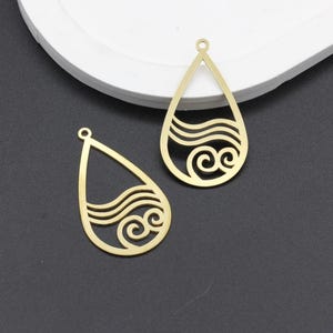 Raw Brass Laser Cut Element Symbols Pendant, Drop Shaped Element Charm, Drop Medallion, Necklace Pendant, Jewelry Making, 23x40mm, LZ-41-1