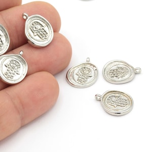 Silver Plated Fatima Charms, Hamsa Medallion, Fatima Jewelry, Fatima Hand Charms, Medallion Necklace, 1Pcs, (15x18mm) SLV-385