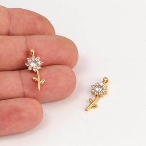 24k Gold Plated Flower Pendant, CZ Flower Charms, Dainty Blossom Charm for Necklace and Earrings, Sparkling Daisy Flower Charm, ZRC-628