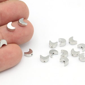 Rhodium Plated Moon Charm, Tiny Moon Beads, Rhodium Plated Moon Spacer Beads, Crescent For Bracelet, Crescent Beads, 5x7mm, 1pcs, SLV-578