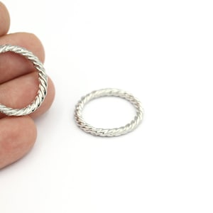 Twisted Circle Findings, Rhodium Plated Round Loop, Simple Circles, Rhodium Plated Hoops, Bract Pendant, (29mm), 1 Pcs, SLV-91
