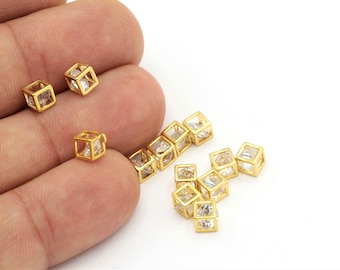 1 unids, (5x5mm) colgante chapado en oro de 24k, colgante zircón, hallazgos de oro, hallazgos de zircón, colgante de zircón de cubo ZRC-106
