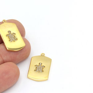 24k Gold Plated Cz Pave Turtle Charms ,Micro Pave Turtle Medallion, Cubic Zirconia Charms, Turtle Jewelry, 1Pcs, (15x28mm), ZRC-347