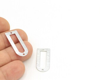 Forma texturizada plateada con 2 agujeros, anillos de forma D texturizados, conectores de forma D de latón plateado, anillos, 2 piezas, (13x30 mm)SLV-168