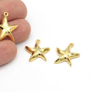 24k Vergoldeter Seestern Anhänger, Seestern Anhänger, Vergoldeter Seestern Schmuck, Seestern Halskette, 1Stk, 19x24, ALT-873