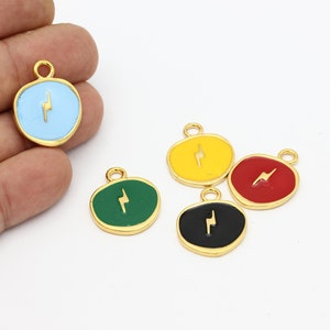 24k Glänzend Vergoldet Emaille Lightning Charms, Farbiger Blitz Anhänger, Blitz Schmuck, Halskette Anhänger, 20x25mm, ALT-1332