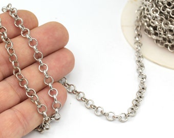 Silver  Plated Round Linked Chains, Silver Plated Rolo Chains, Necklace Chain ,(6mm), ZNC-109