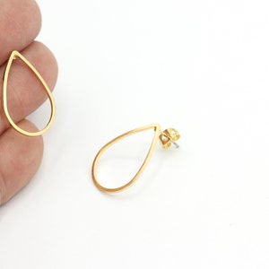 24k Gold Plated Drop Earrings, Gold Plated Hollow Drop Earrings, Stud Earrings ,Tear Drop Earrings, 2pcs, 17x25mm, KP-344