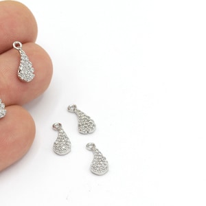 Pendentif zirconia drop plaqué argent, bijoux cubiques Zirconia Drop, charms CZ Micro Pave Drop, Pendentif collier, 1Pcs,(6x14mm), ZRC-366