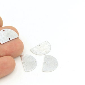 Silver Plated Brass Textured Circle ,Silver Plated Textured Semi Circle Blanks With 2 Holes,Earring Charms,2pcs,(14x22mm) SLV-204