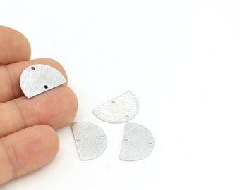 Silver Plated Brass Textured Circle ,Silver Plated Textured Semi Circle Blanks With 2 Holes,Earring Charms,2pcs,(14x22mm) SLV-204