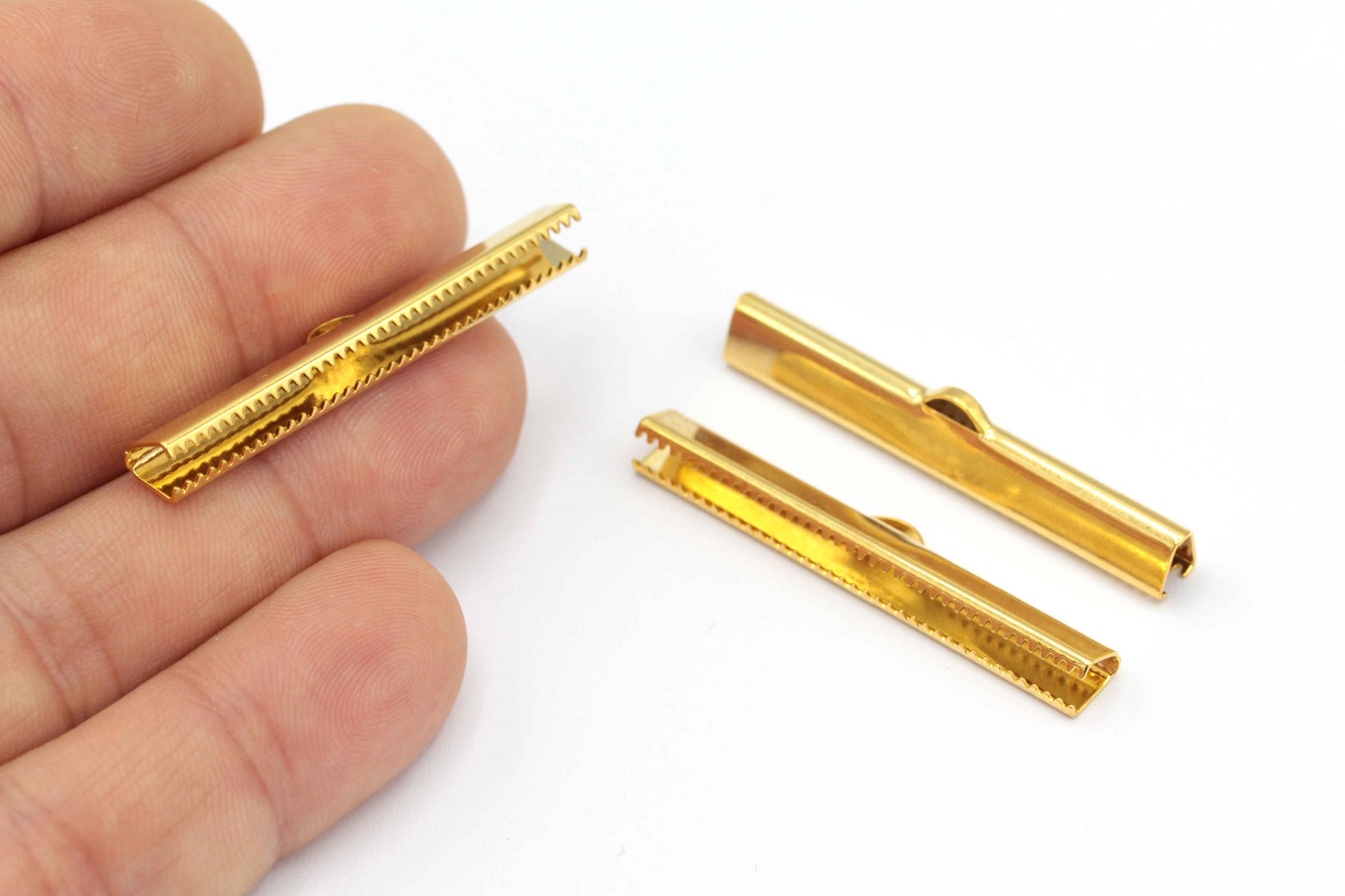 45mm Gold Plated Ribbon Clasp, Brass Ribbon Crimp Ends With Loop,…