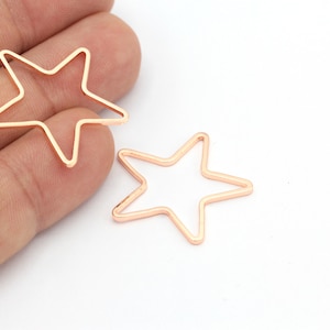 Rose Gold Star Charm, Star Necklace, Brass Star Charms, Brass Star Findings, Sterling Star Charm, Pendant Necklace (27mm) 6Pcs, ROS-177