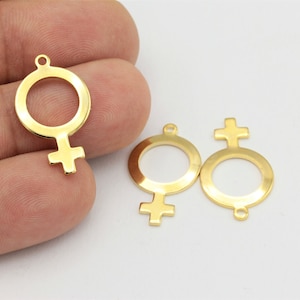 Feminist Gold Venus Symbol,Gender Symbol Necklace,Venus Symbol ,Gold Brass Venus Symbol , Necklace Pendant 2 pcs,(15x25mm) ALT-237