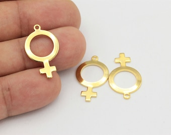 Feministiskt guld Venus Symbol, Könssymbol Halsband, Venus Symbol, Guldmässing Venus Symbol, Halsband Hänge 2 st, (15 x 25 mm) ALT-237