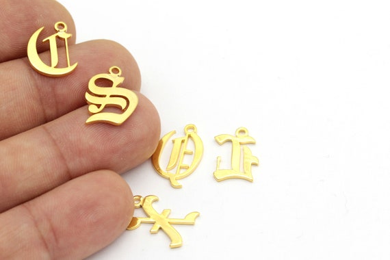 Shiny Gold Letter Charms, Alphabet Charms, English Letter Charms, Gold Plated Charms, Gold Letter Bead 24K 11x17mm - GLD-998