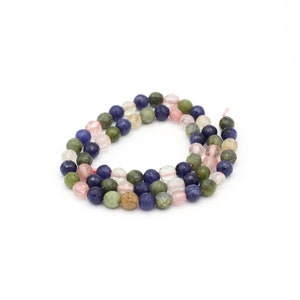 6mm Micro Faceted Natural Beads, Natural Mixed Stone Beads, Gemstone Round Beads, Beading Supplies, Bracelet Making, GEM-83