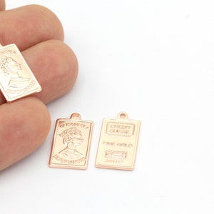 Rose Gold Elizabeth Pendant, English Medallion, Queen Elizabeth Pendant, Medallion Necklace, 1 pcs, (12x22mm), ROS-174
