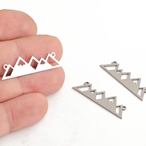 Mountain Necklace Connector, Stainless Steel Mountain Pendant, Laser Cut Jewelry Charm,  Geometric Outdoor Pendant, DIY Supplies, LZ-393-1