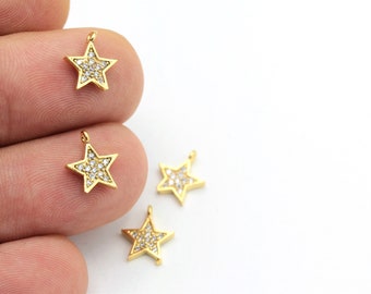 Dije de estrella chapado en oro de 24 k con circonita cúbica, colgante brillante para hacer joyas, dije celestial, dije de estrella diminuto con cristales, ZRC-45