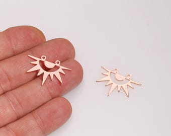 Rose Gold Plated Sun Connector, Geometric Sun Charm, Celestial Connector for Earrings & Necklaces, Two Hole Jewelry Making Component, LZ-817