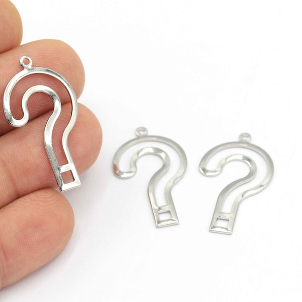 Silver Plated Question Mark Necklace Pendant, Question Mark Earring, Silver Plated İnteresting Charms, 2Pcs,(19x33mm), SLV-134