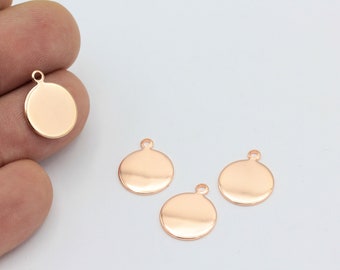 Rose Gold Plated Round Charms, Coins Jewelry, Circle Charms, Rose Gold Plated Round Disc , Circle Connector, 6Pcs, ROS-375