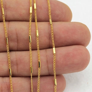 24k Shiny Gold Plated Bar Chain, Soldered Chain, Choker Chain, Bulk Chain, Foot Chains, Necklace Chain,  3.3 Feet(1.8 mm)    ZNC-6