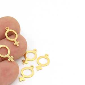Feminist Venus Symbol,Gender Symbol Necklace, Gold Plated Venus Symbol ,Gold Brass Venus Symbol , Necklace Pendant  2pcs(10x17mm) ALT-404