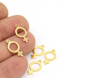 Feministisk Venussymbol, Könssymbolhalsband, Förgylld Venussymbol, Venussymbol i guldmässing, Halsbandshänge 2 st (10 x 17 mm) ALT-404