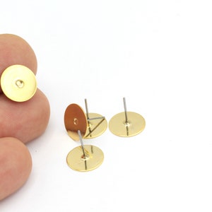 10 pcs(12 mm)24k Gold plated Earring Stud, Flat Stud, Flat Pad Earring Posts, Stud Blanks, Stud Finding  KP-199