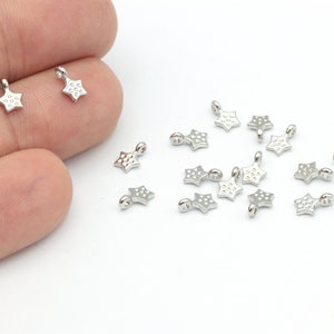 Rhodium Plated Tiny Star Pendant, Star Charms, Mini Star Bracelet, Rhodium Plated Star Jewelry, Necklace Findings, 5x7mm, 12 Pcs,  SLV-584